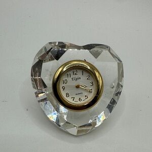 Elgin heart-shaped crystal desk clock.